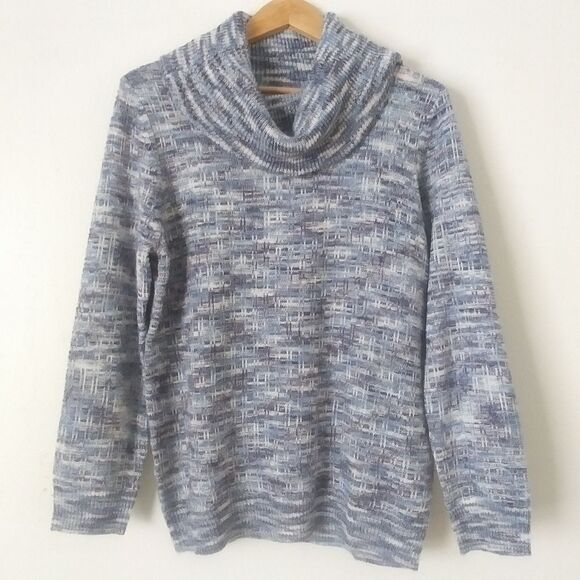Draper's & Damon's Cowl Neck Sweater, Blue/White/Silver, Womens Large - Picture 1 of 6